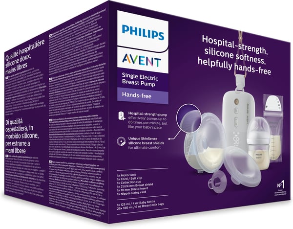 Philips Avent SCF543/11 Handsfree bröstpump med en insamlingskopp + nappflaska 125ml + 25 bröstmjölkspåsar