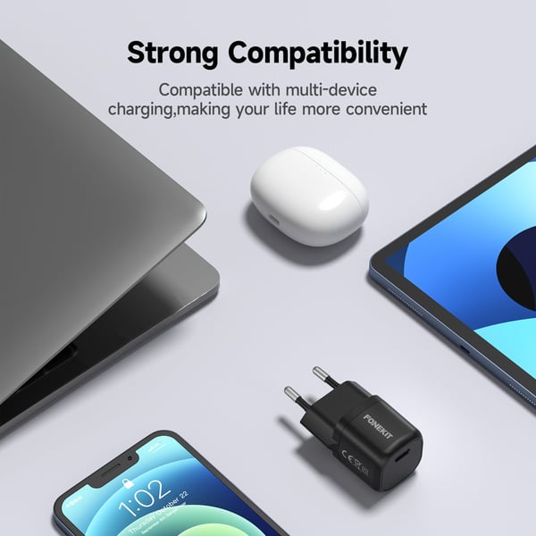 FoneKit Mini 20W laddare, USB-C, svart