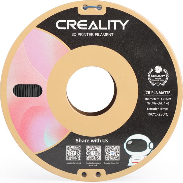 Creality CR-PLA Matte -filament til 3D-printere, 1,75 mm, mat sort