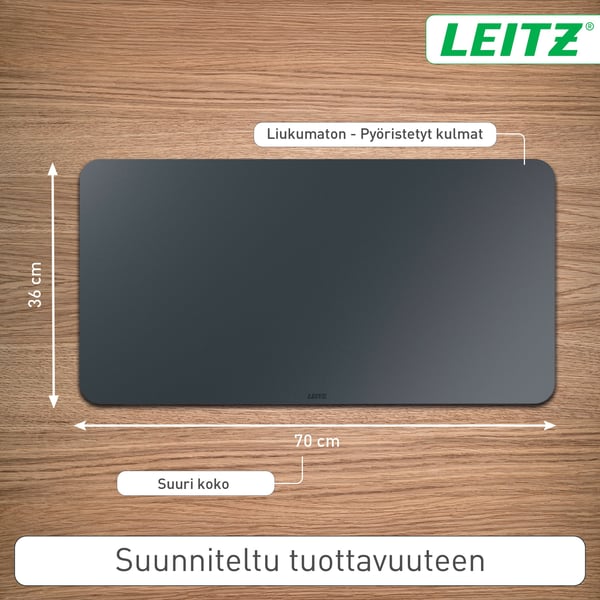 Leitz musmatta i läder, 70 x 36 cm, mörkgrå