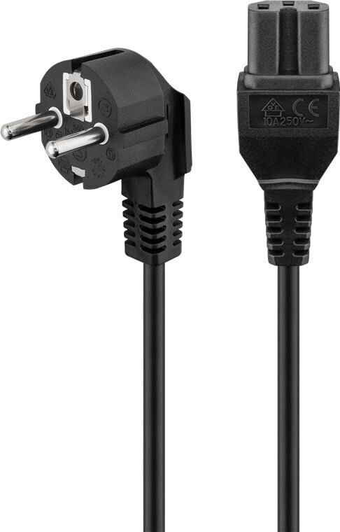 Goobay type F, CEE 7/7 - C15 strømkabel med vinklet stik, 2 m, sort