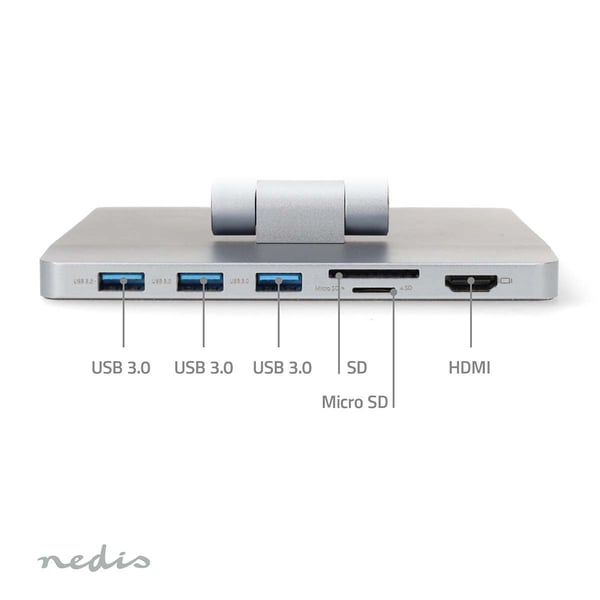 Nedis bärbar datorställ med USB-hubb, silver