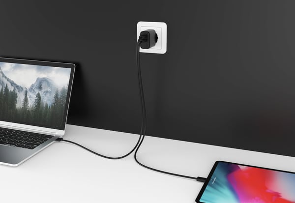 FoneKit GaN PD 65W laddare, USB-C + USB-C, svart
