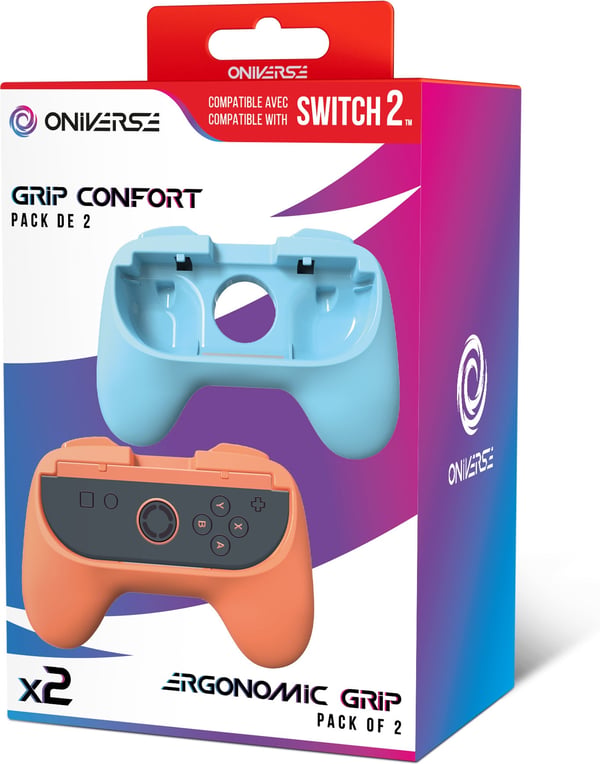 Oniverse ergonomiska handtag, Nintendo Switch 2, orange och blå