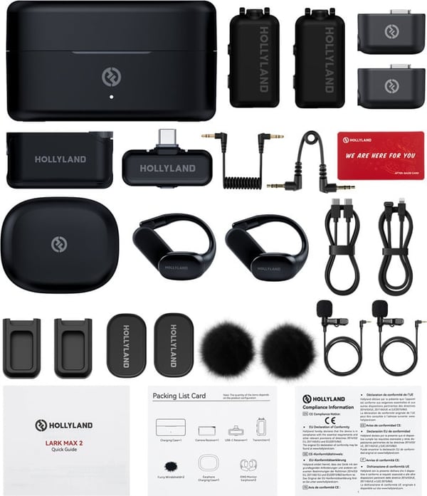 Hollyland LARK MAX 2 Ultimate Combo OWS monitorhörlurar + Kamera RX + USB-C RX mikrofonssystem