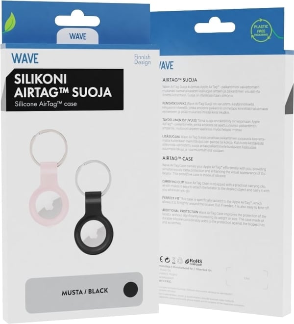 Våg silikonfodral med nyckelring, Apple AirTag, svart