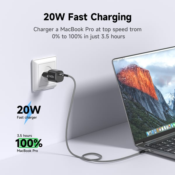 FoneKit Mini 20W laddare, USB-C, svart