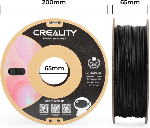 Creality CR-PLA Matte -filament til 3D-printere, 1,75 mm, mat sort