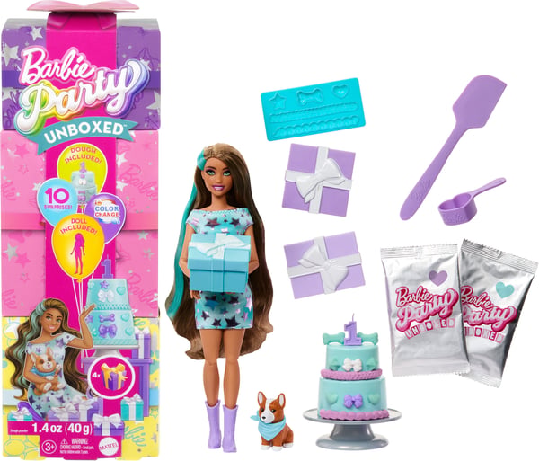 Barbie Party Unboxed Party Stars docka och husdjur