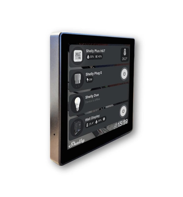 Shelly Väggdisplay svart pekskärm + BLU H&T sensor
