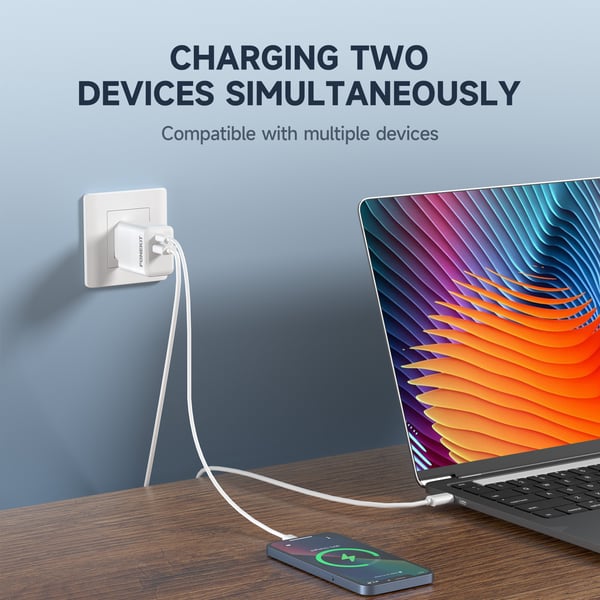 FoneKit Double 20W-laddare, USB-C + USB-A, vit