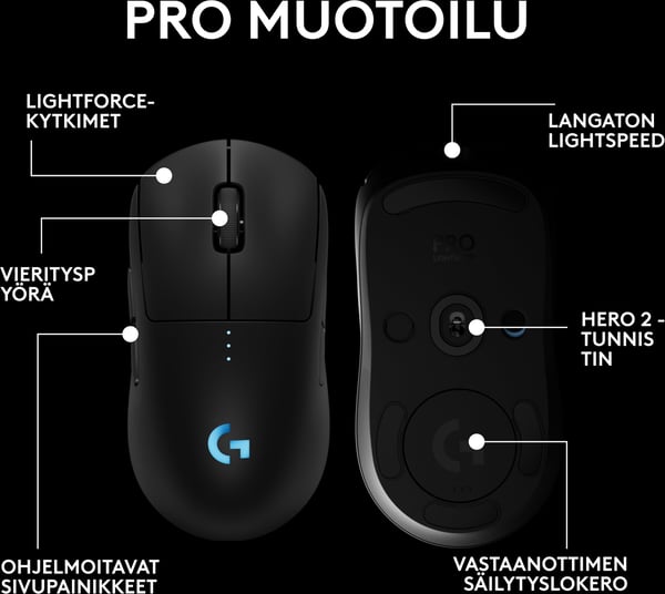 Logitech PRO 2 LIGHTSPEED gaming mus, sort