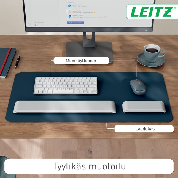 Leitz musmatta i läder, 70 x 36 cm, mörkgrå