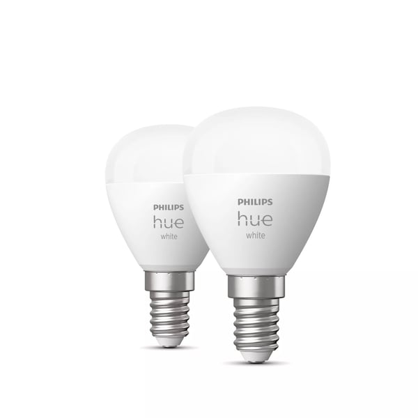 Philips Hue - LED-smartlampe, BT, White, E14, 470 lm, reklamelampe rund, 2 stk pakning