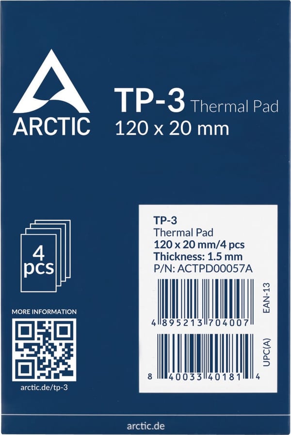 ARCTIC TP-3 värmedyna, 120 x 20 mm, 1,5 mm, 4 st