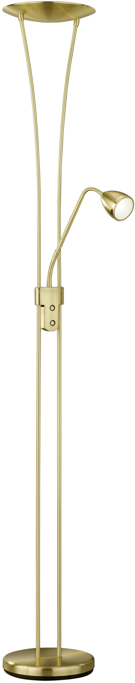 Trio Arizona LED -gulvlampe, 20 W + 5 W, mat messing
