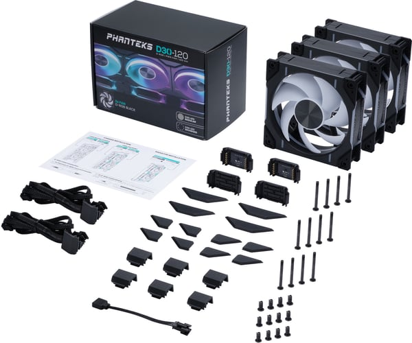 Phanteks D30-120 D-RGB PWM -ventilator, sort, 120 mm, 3 stk