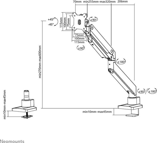 Neomounts NM-D775 Plus -monitorarm, med gasfjäder, vit