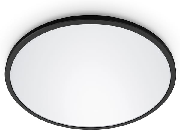 WiZ SuperSlim -loftslampen, 43 cm, rund, sort, justerbar hvid, Wi-Fi