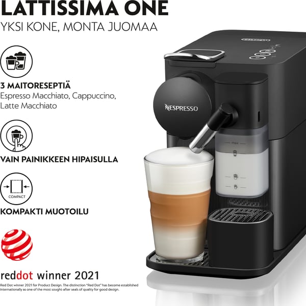 Nespresso Lattissima One Evo -kapselmaskine, sort