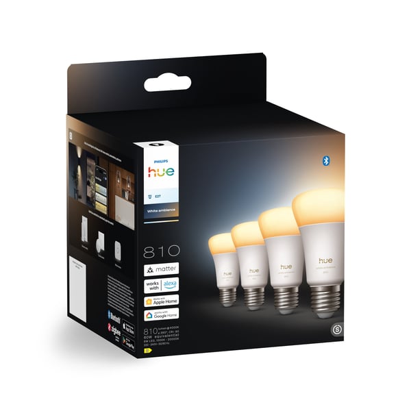Philips Hue LED-smartlampa, White ambiance, E27, 810 lm, 4-pack