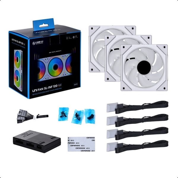 Lian Li UNI FAN SL-INF 120 ARGB PWM ventilatorpakke, 120 mm, 3-pack, hvid