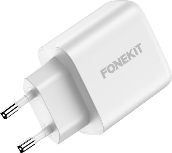 FoneKit GaN PD 65W -väggladdare, USB-C + USB-C, vit