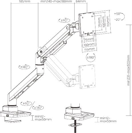 Mozi Infinity Line -monitorfäste, polerat aluminium