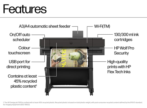 HP DesignJet T870 storformatsskrivare, 61 cm
