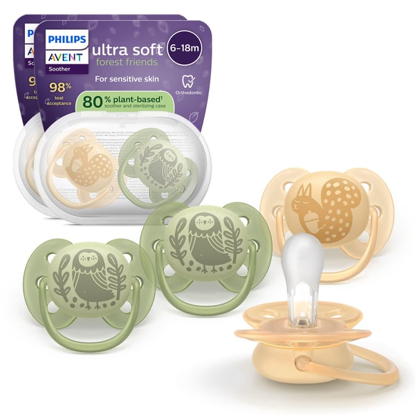 Philips Avent Ultra Soft napp, 6–18 mån, 4 st, beige/ljusgrön