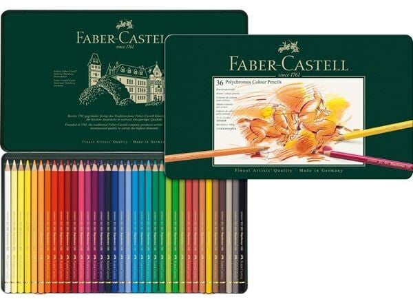 Faber-Castell Polychromos färgpennor i plåtask, 36 färger
