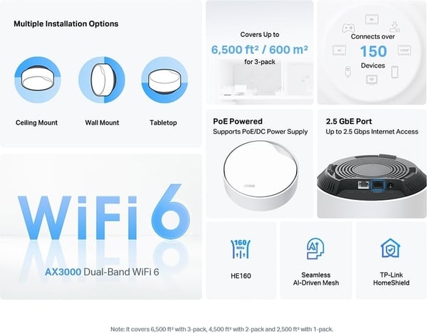 TP-LINK Deco X50-PoE WiFi 6 Mesh-system, 3-pack