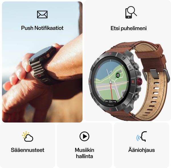 Polar Grit X2 Pro Titan -sportsur, brun læderrem