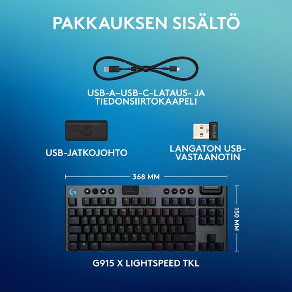 Logitech G915 X LIGHTSPEED TKL - lavprofil gaming tastatur, Taktil-kontakter, sort