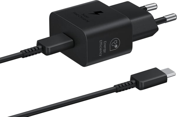 Samsung 25W USB-C GaN -nätadapter och USB-C-USB-C-kabel, svart