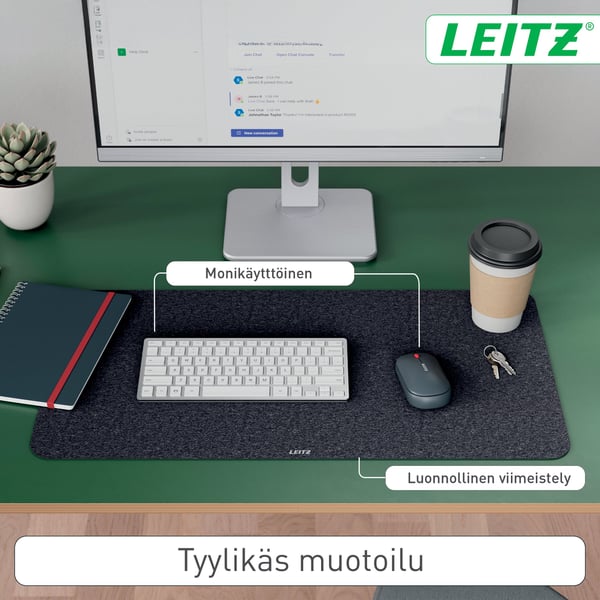 Leitz musmatta med yta av filt, 70 x 36 cm, mörkgrå