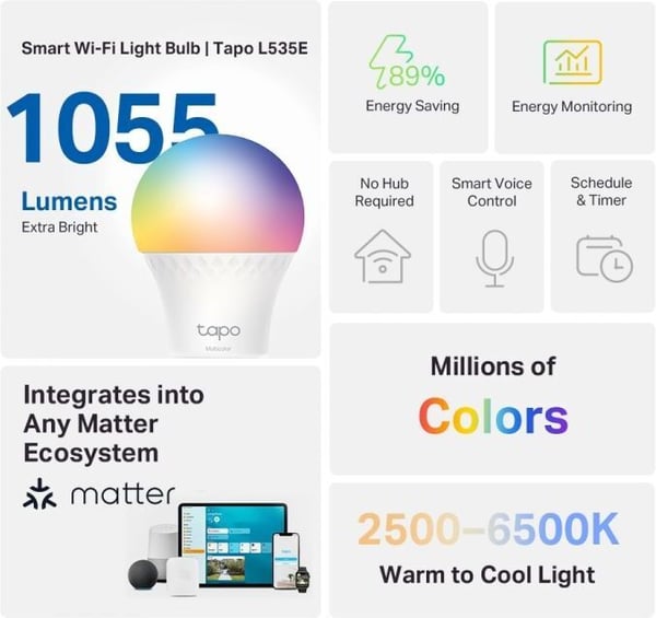 TP-Link Tapo L535E LED-smartlampa, E27, 1055 lm