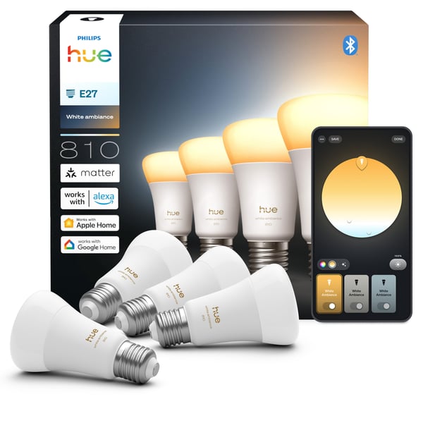 Philips Hue LED-smartlampa, White ambiance, E27, 810 lm, 4-pack