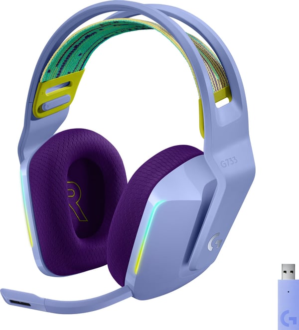 Logitech G733 Lightspeed trådlösa spelhörlurar, lila