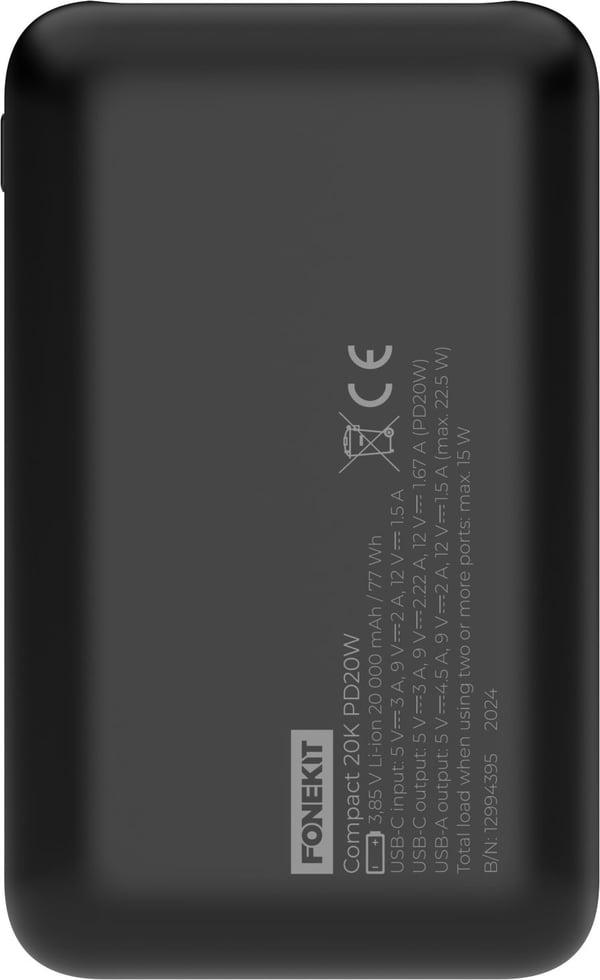 FoneKit Compact 20K PD20W -reservkraftkälla, 20 000 mAh