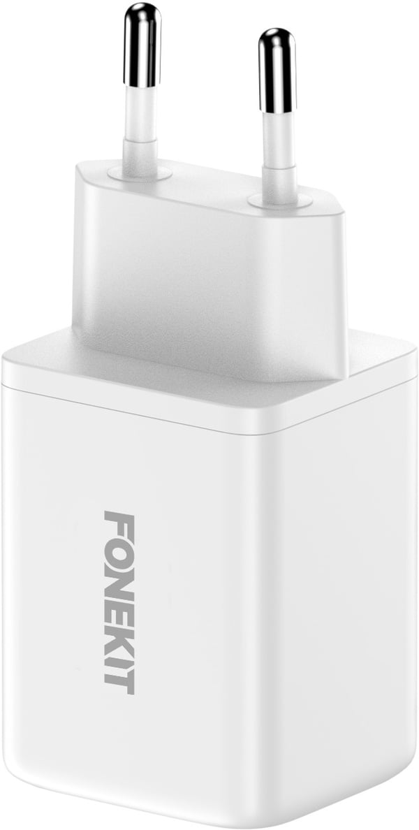 FoneKit GaN PD 48W - nätadapter, USB-C + USB-C, vit