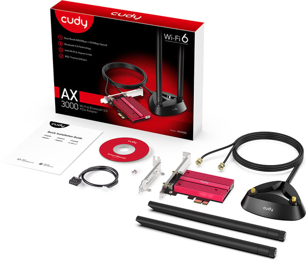Cudy WE4000 AX5400 Tri-band PCI-E-WiFi 6E -adapter och Bluetooth 5.2 -adapter