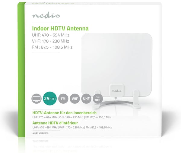 Nedis HDTV-antenn 30 dB för inomhusbruk, FM/VHF/UHF