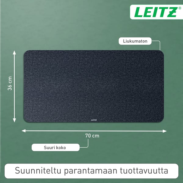 Leitz musmatta med yta av filt, 70 x 36 cm, mörkgrå
