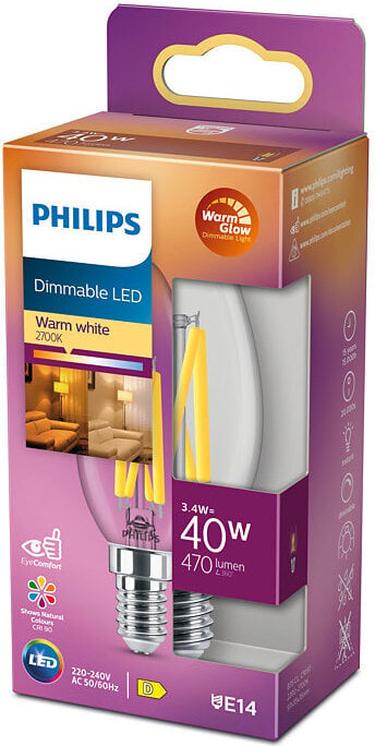 Philips Warm Glow LED-lys, E14, 470 lm, 2200-2700 K, dæmpbar