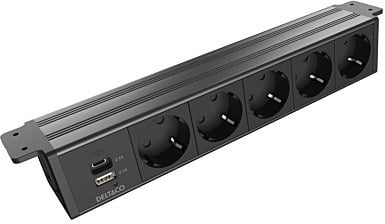 DELTACO strømpepanel, 5 stik, 1x21W A+C USB-lader, GST18-forbindelse