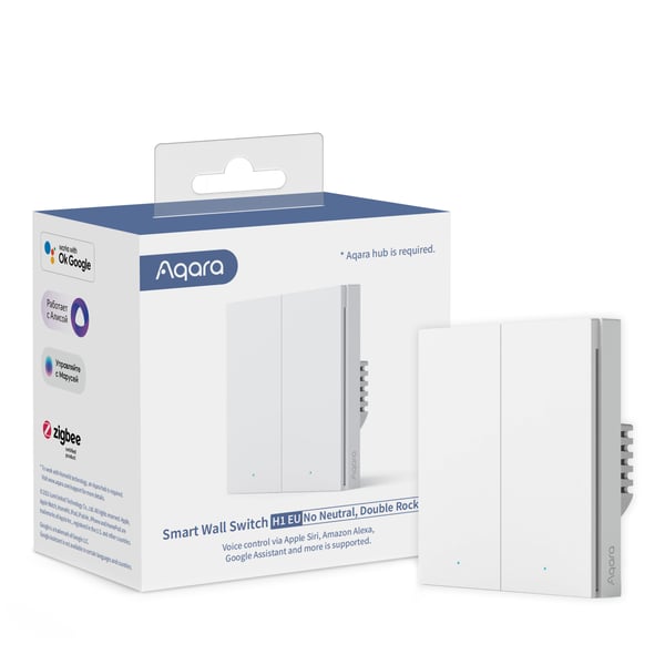 Aqara Smart Väggströmbrytare H1 (utan neutral), 2 knappar, vit