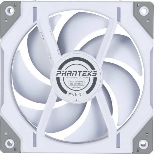 Phanteks D30-120 Reversed Airflow D-RGB PWM -fläkt, vit, 120 mm