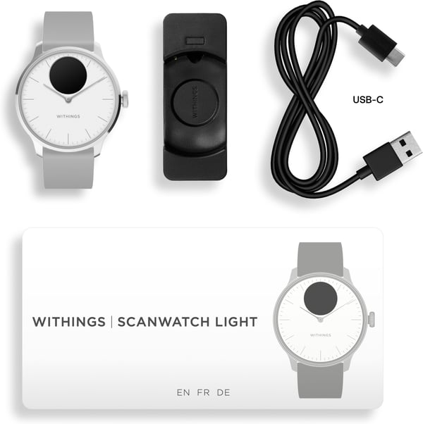 Withings Scanwatch Light -smartur, 37 mm, hvid / grå.