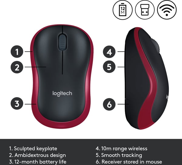 Logitech M185 mus, röd